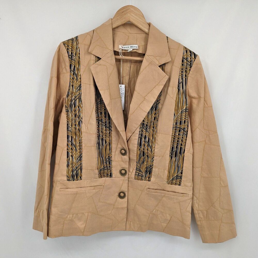 NWT Vintage 90s Silk Box Jacket Patchwork Stitching Lagenlook Cottagecore Size 6